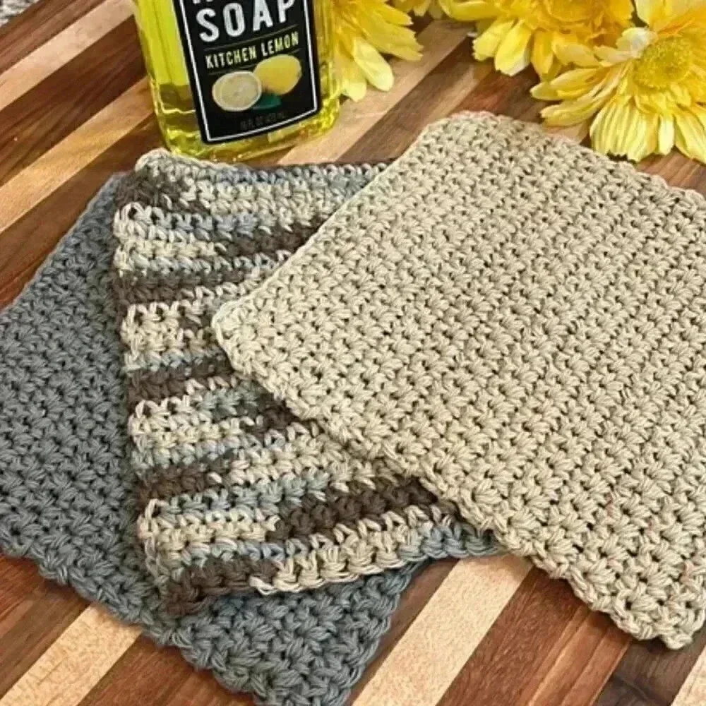 100% Cotton Handmade Washcloths - Set of 3