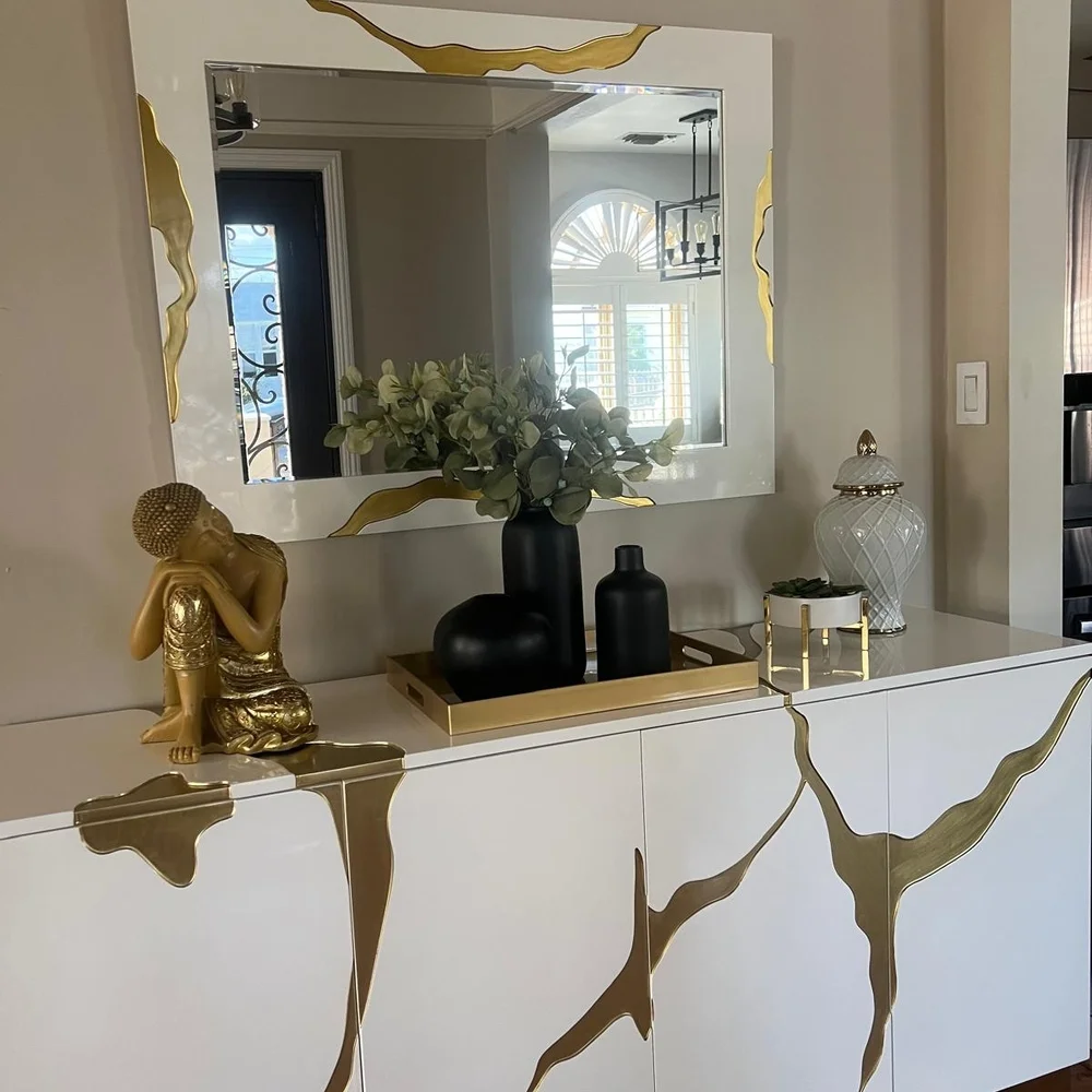 White and Gold Decorative Wall Mirror - Modern Accent