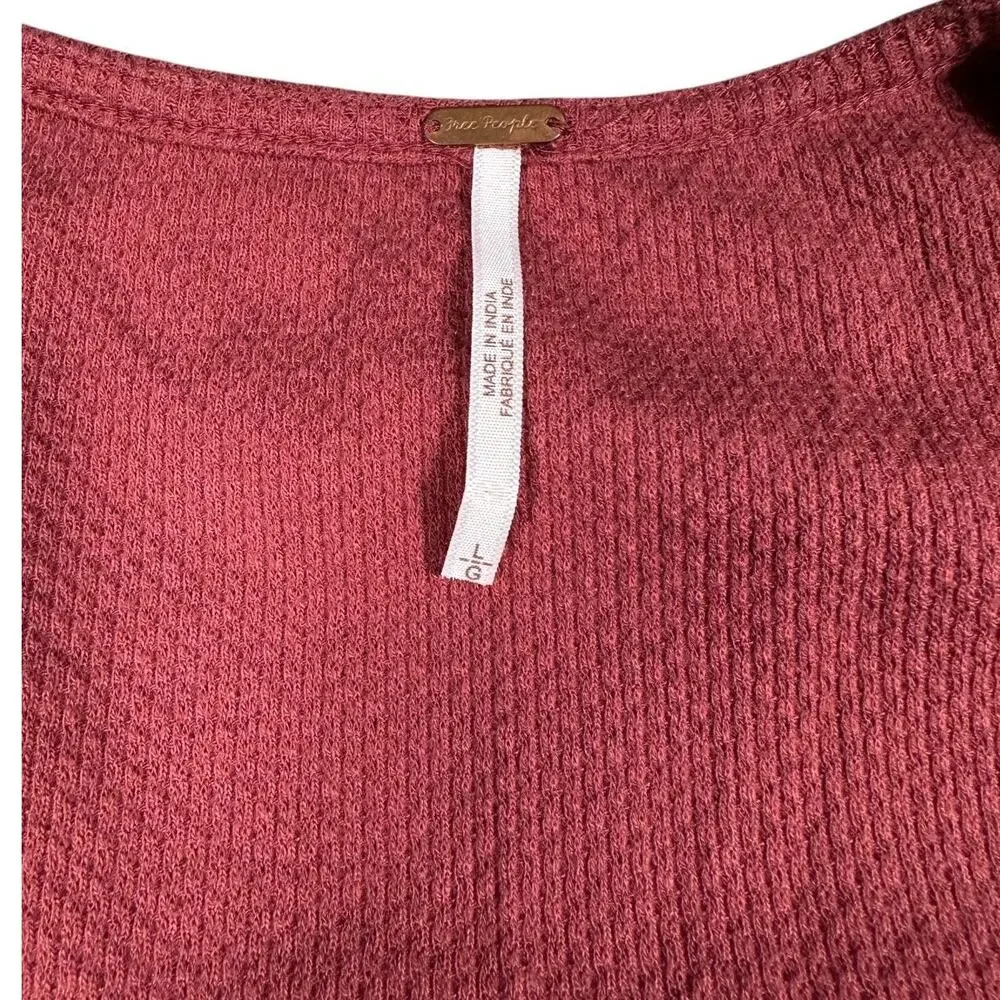 Free People A Litte Unruly Thermal Top L Studded Square Neck Red Boho Grunge