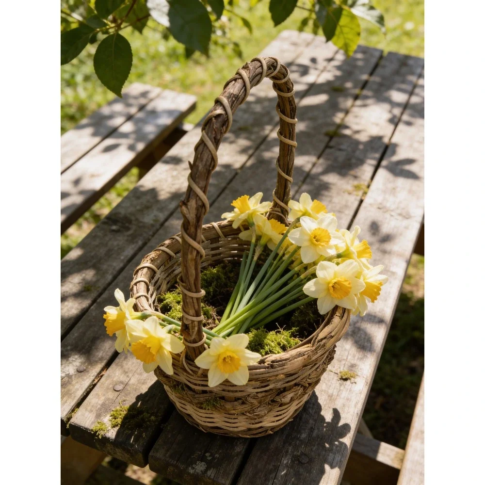 Rustic Handcrafted Twig and Grapevine Gathering Basket Brown 7x10.5x4 Small