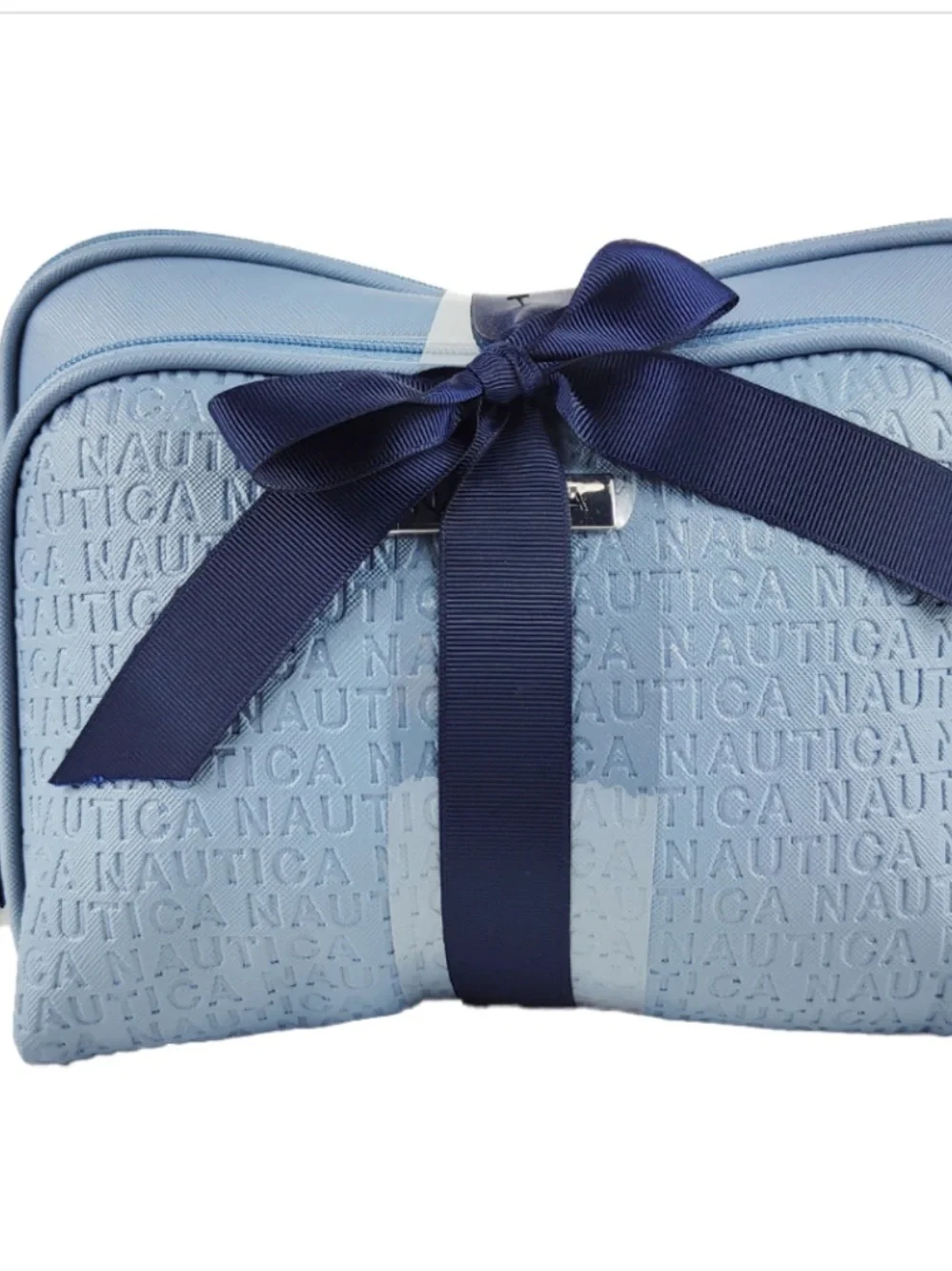Nautica Light Blue Embossed Cosmetic Pouch 2 pcs Set Full Zipper 3D Print Logo