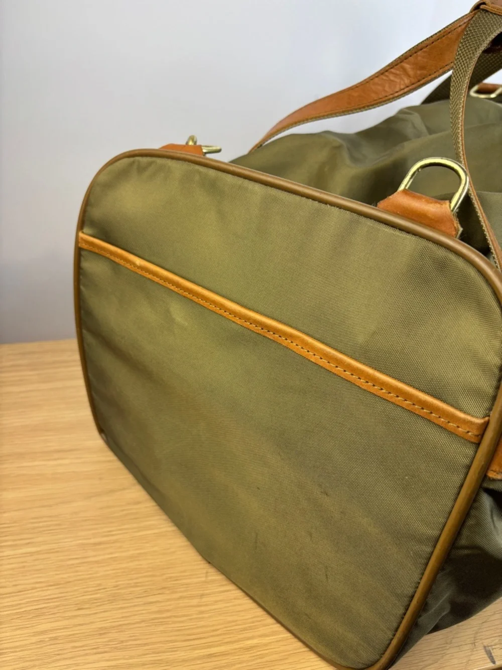 Vintage Hartmann Weekender Duffle Durable Olive Green Ballistic Nylon w/Leather