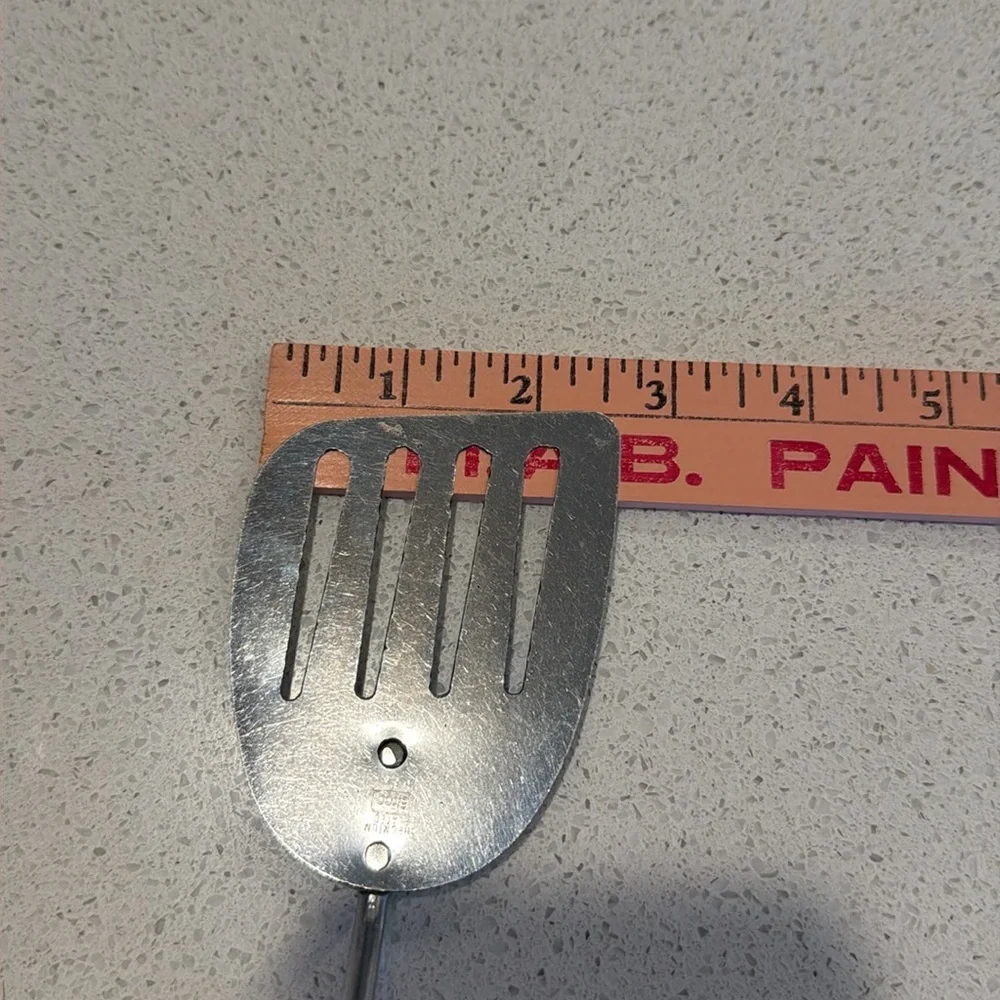Vintage EKCO Short Handle Slotted Angled Spatula Wood Grip Chromium Plated