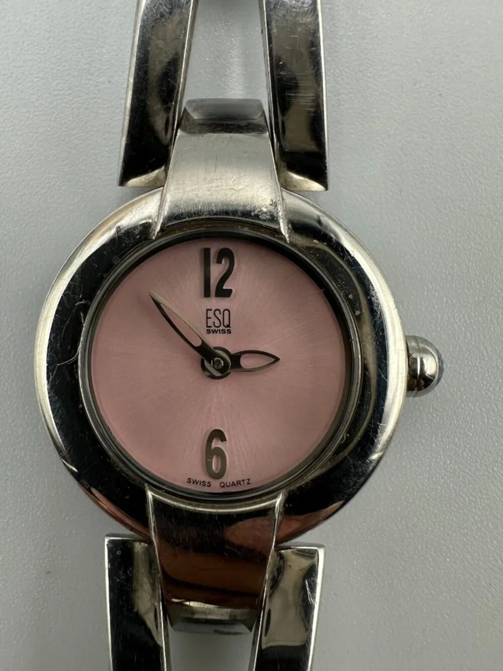 ESQ Watch Women Silver Tone Pink Dial 22MM Round Swiss New Battery 7.25 Inch
