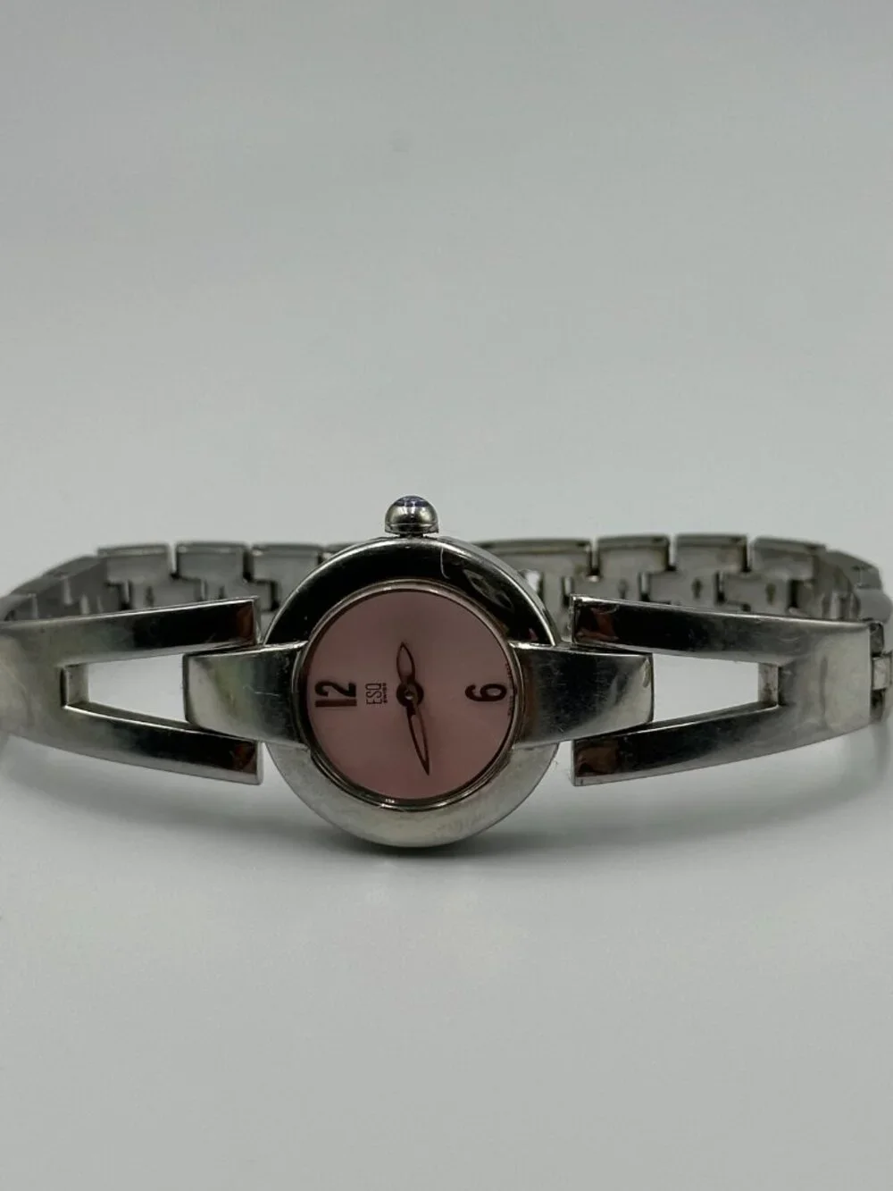 ESQ Watch Women Silver Tone Pink Dial 22MM Round Swiss New Battery 7.25 Inch