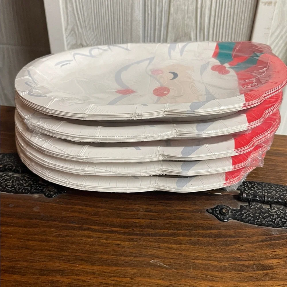 Santa Claus Face Disposable Christmas Paper Plates 40 Count NWT