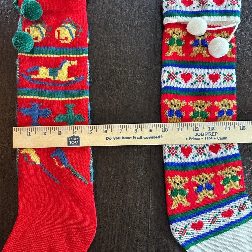 Festive VTG Knit Christmas Stockings - Teddy Bears and Rocking Horses.