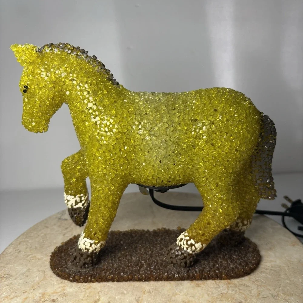 Vintage Beaded Plastic Horse Night Light Popcorn‎ Beads Green Pony Tabletop 9