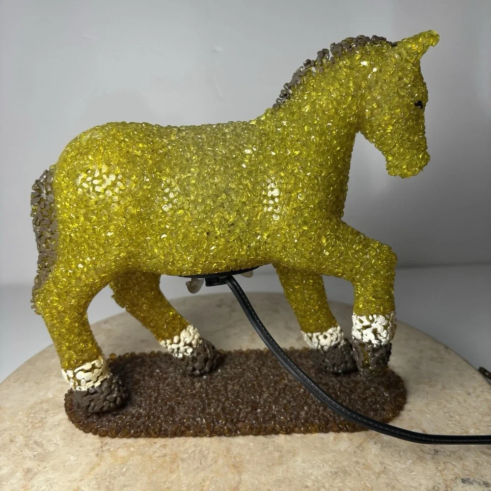 Vintage Beaded Plastic Horse Night Light Popcorn‎ Beads Green Pony Tabletop 9