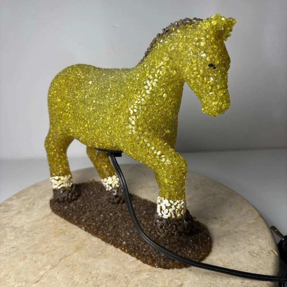 Vintage Beaded Plastic Horse Night Light Popcorn‎ Beads Green Pony Tabletop 9