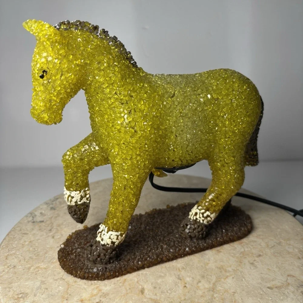 Vintage Beaded Plastic Horse Night Light Popcorn‎ Beads Green Pony Tabletop 9