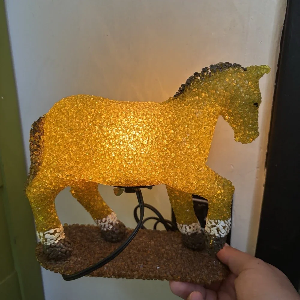 Vintage Beaded Plastic Horse Night Light Popcorn‎ Beads Green Pony Tabletop 9
