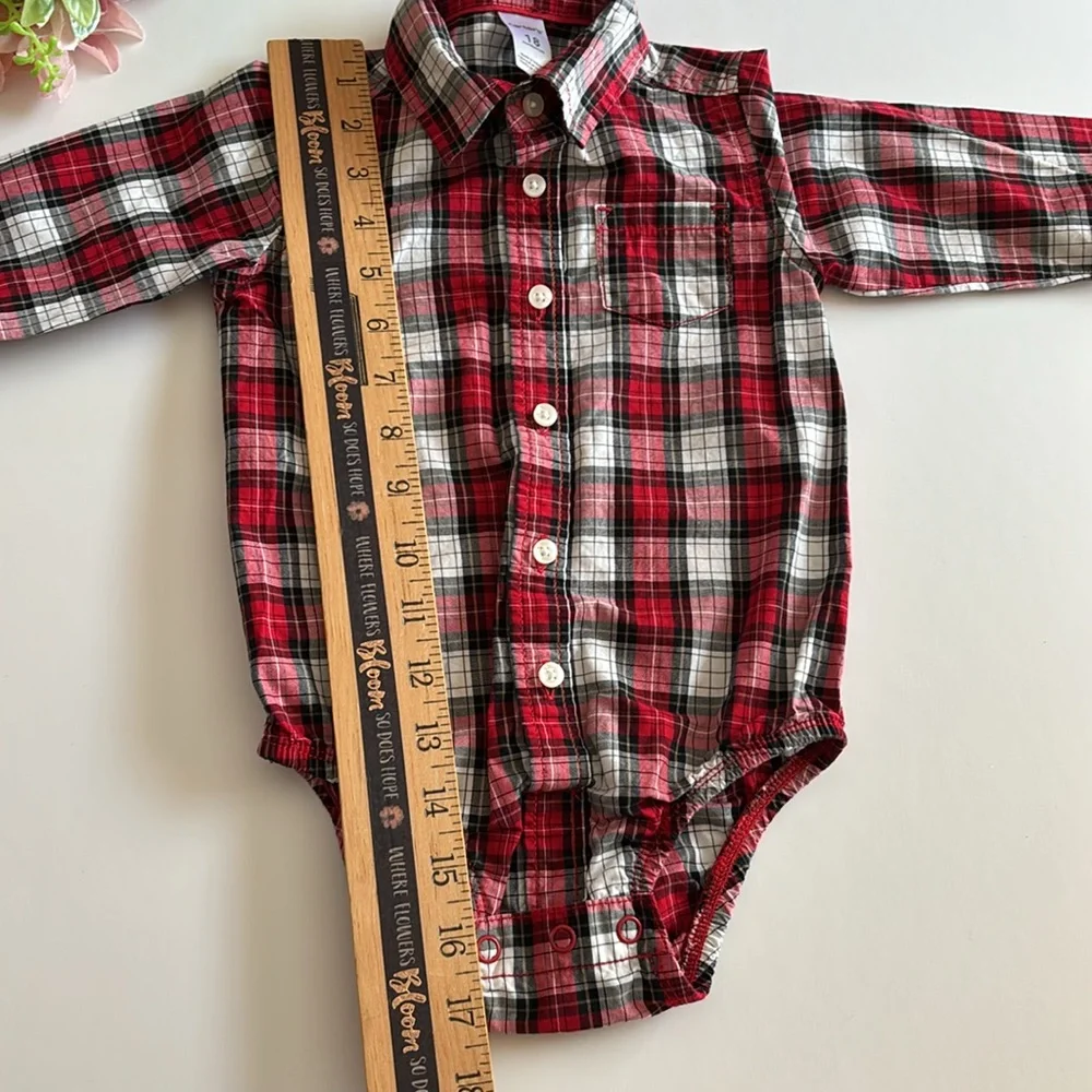 Carter’s 18M Long Sleeve Button Down Shirt Bodysuit snap bottom 18M Christmas