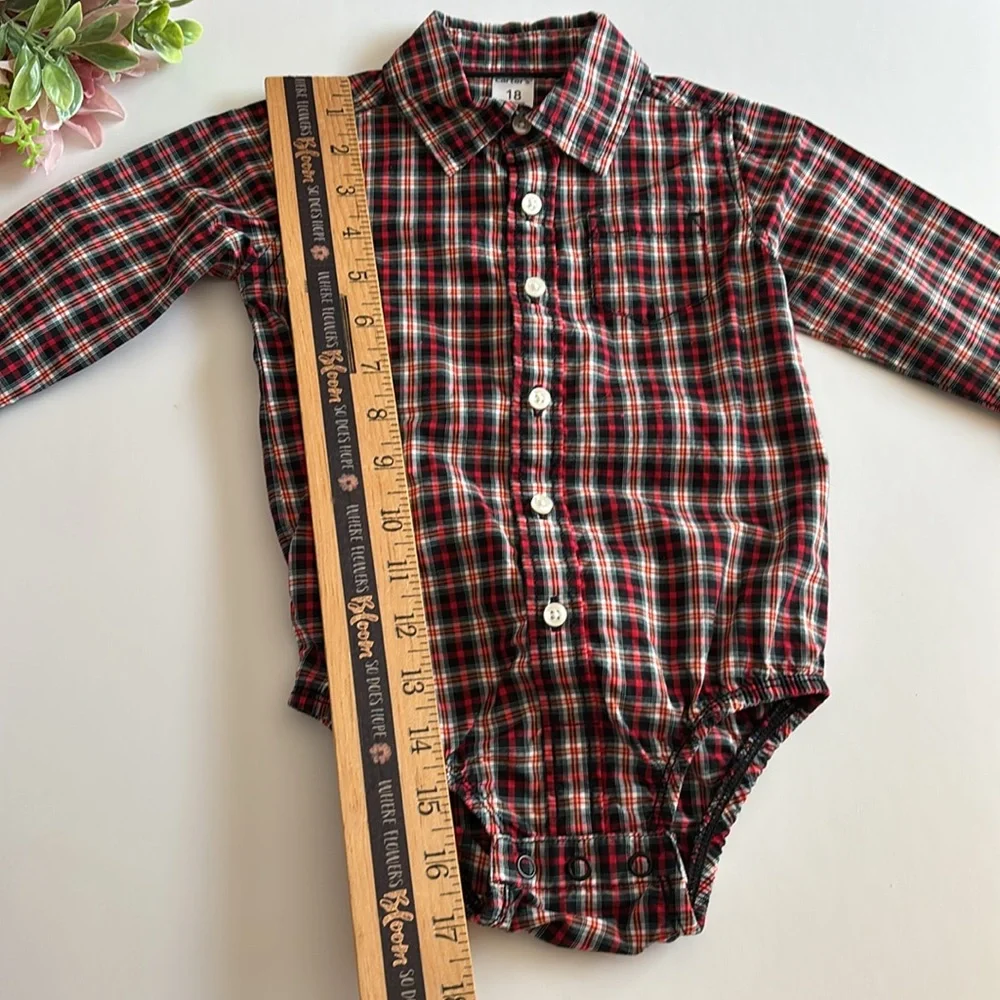 Carter’s 18M Long Sleeve Button Down Shirt Bodysuit snap bottom 18M Christmas