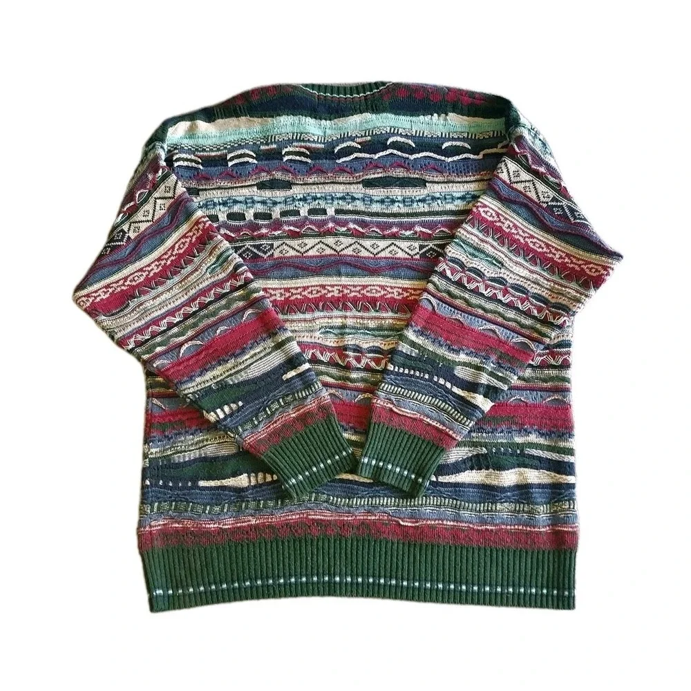Vintage‎ Coogi Style 3D Knit Sweater Size Large John Ashford Rainbow Multicolor