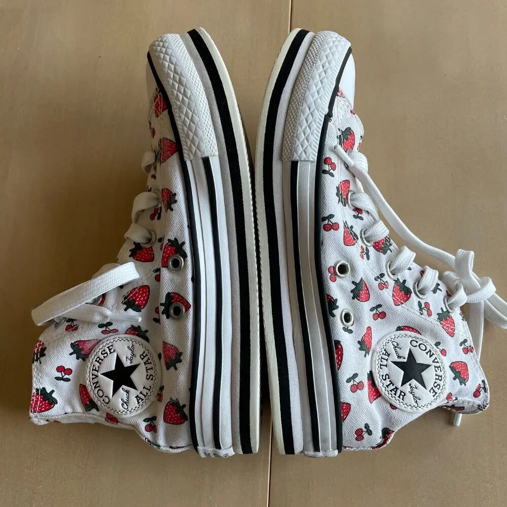 Converse Chuck Taylor All Star Lift Hi Sneakers, White & Red Strawberry - Sz 13