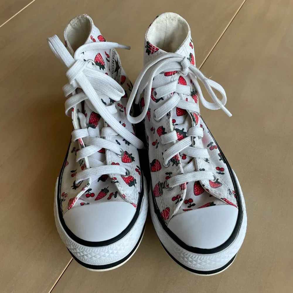 Converse Chuck Taylor All Star Lift Hi Sneakers, White & Red Strawberry - Sz 13