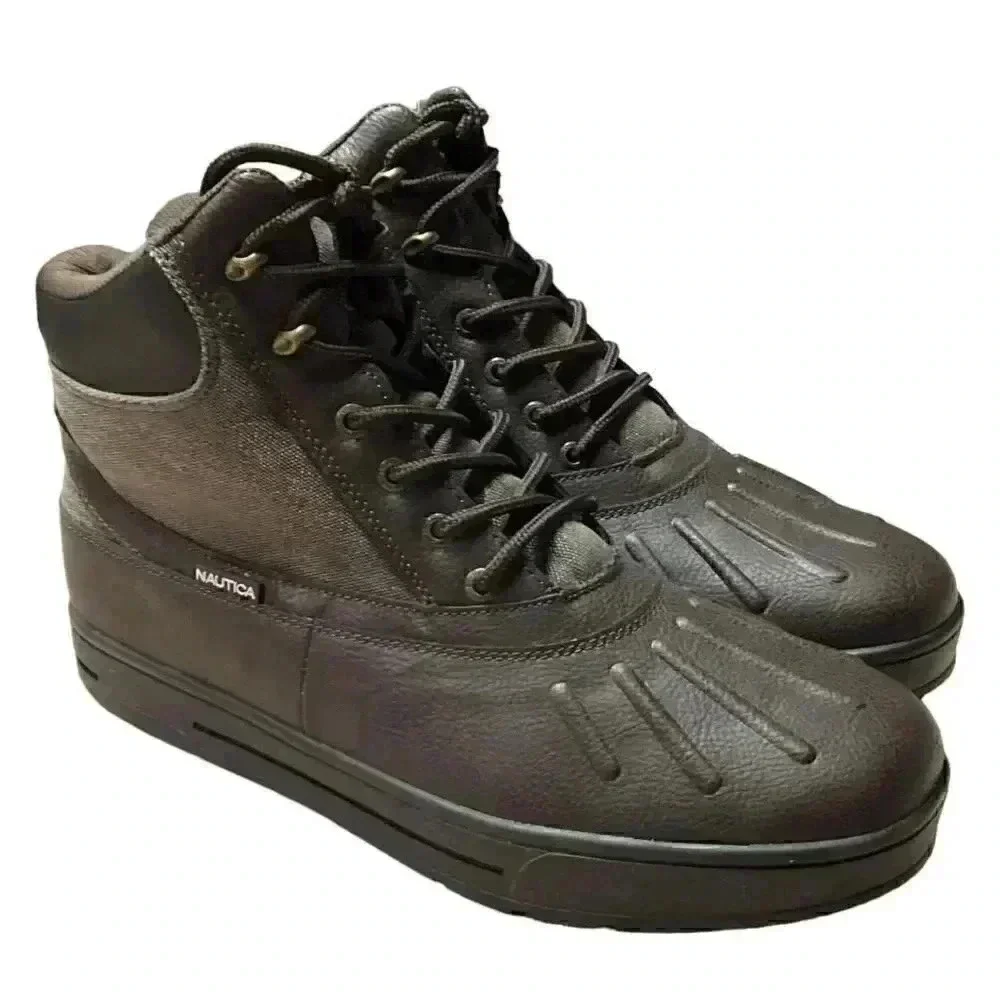 Nautica New Bedford Mens 12 Waterproof Lace Up Snow Duck Boots Brown Vegan NEW