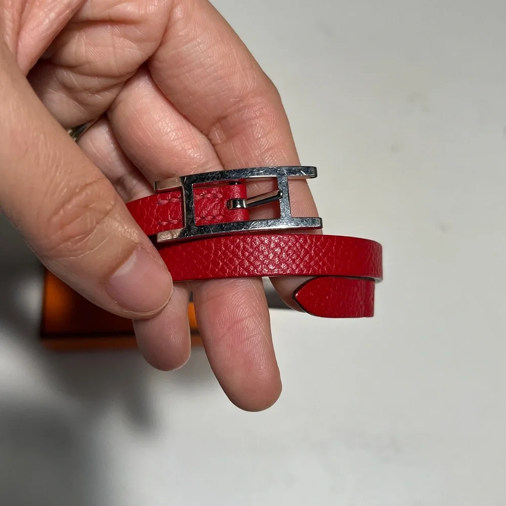 Hermes Burgundy Leather Belt with Silver Buckle