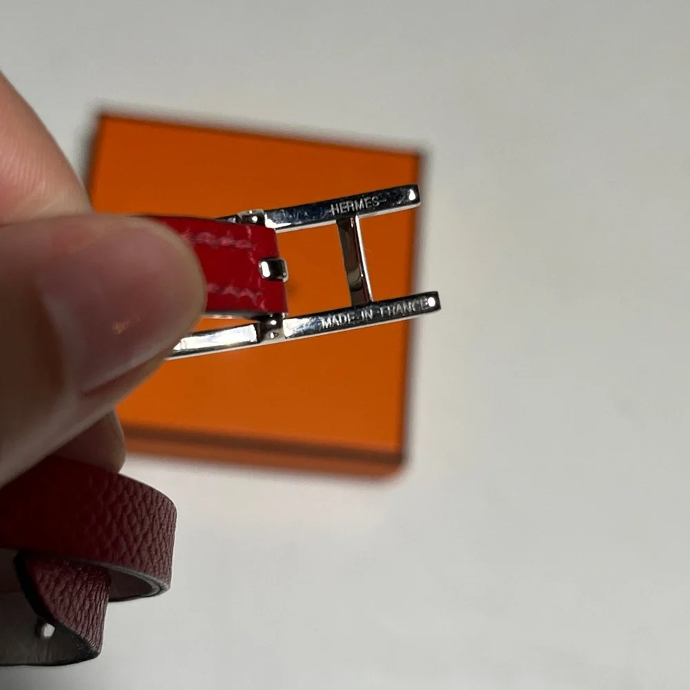 Hermes Burgundy Leather Belt with Silver Buckle