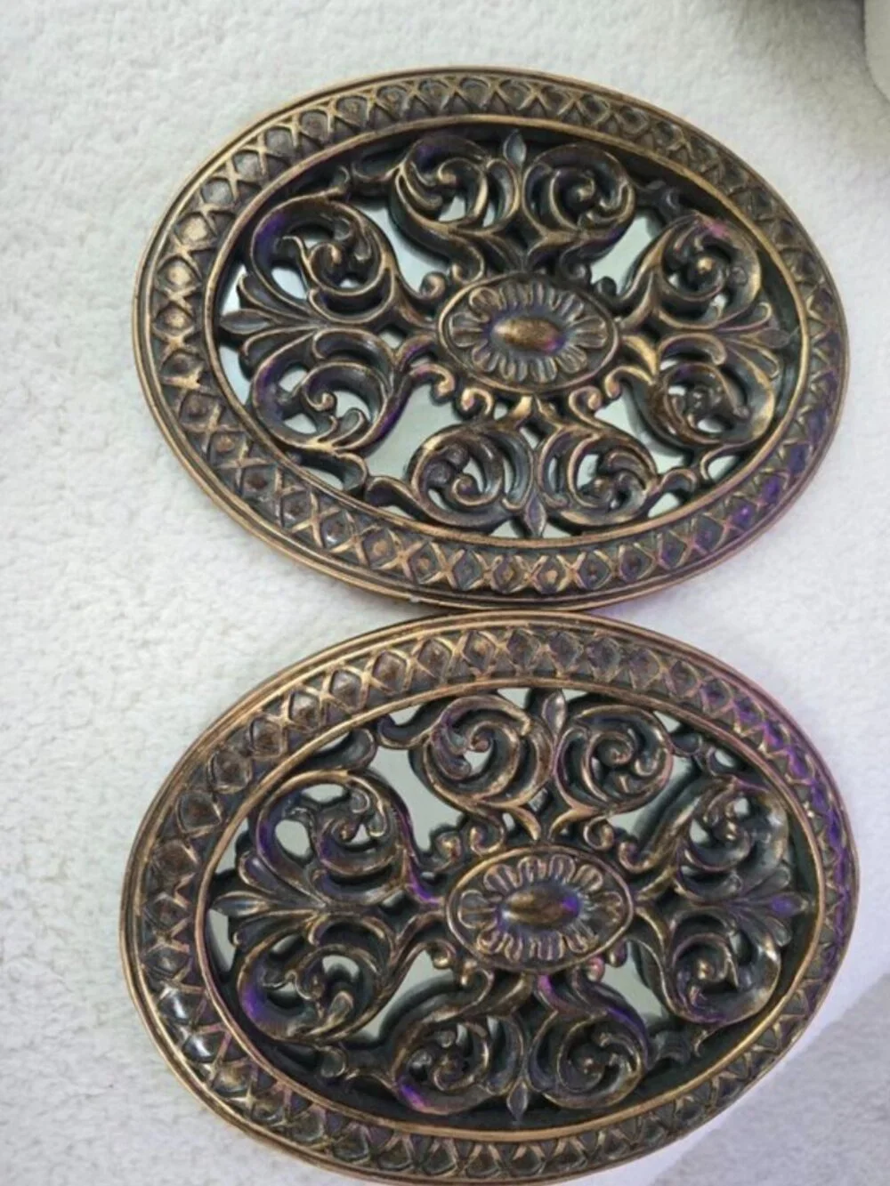 Set of 3 vintage resin wall decor mirrors in bronze