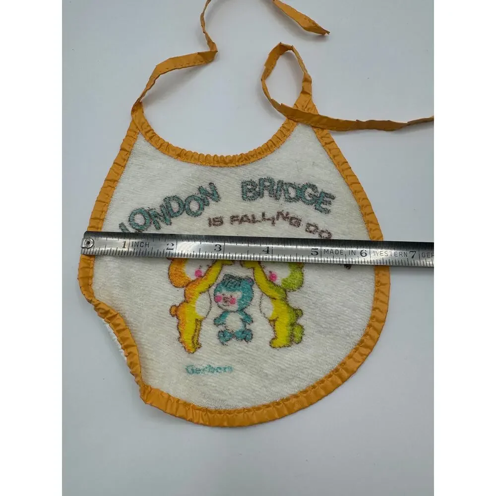 Vintage Gerber Baby Bib London Bridge Nursery Rhyme Bears Terry Vinyl‎ 1970s