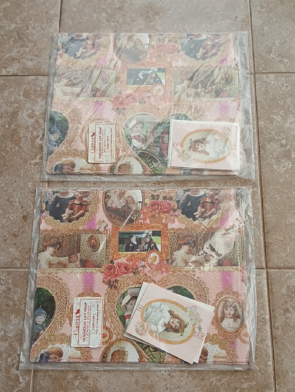 Vintage Dollhouse Pink and Gold Victorian Gift Wrap Sheets, Cards, Envelopes