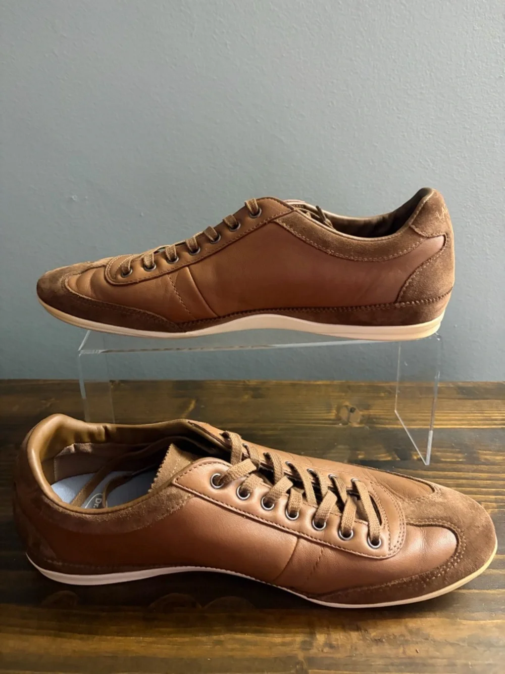 Lacoste Men’s Misano 15 SRM Brown Leather & Suede Low-Top Sneakers Size 11