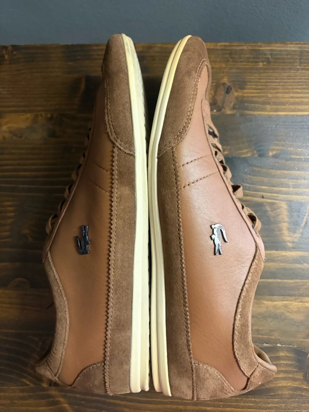 Lacoste Men’s Misano 15 SRM Brown Leather & Suede Low-Top Sneakers Size 11