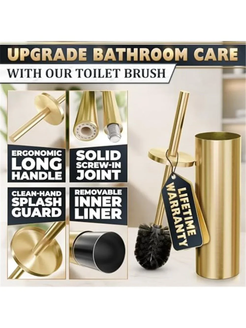 Gold Toilet Brush Holder Stainless Steel Bathroom Cleaning Brush Modern Set
