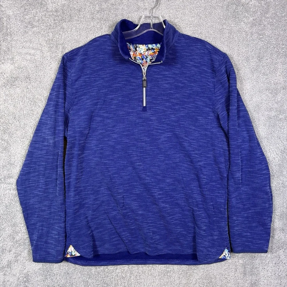 Robert Graham Jacket Mens XL 1/4 Zip Thermal Sweatshirt Classic Fit‎ Knit Ribbed