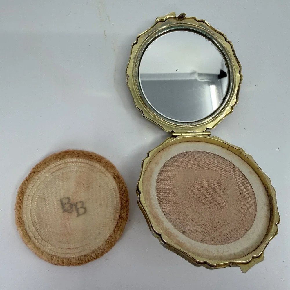 Vintage Japanese Satsuma Style Peacock Porcelain‎ Makeup Powder Compact Mirror