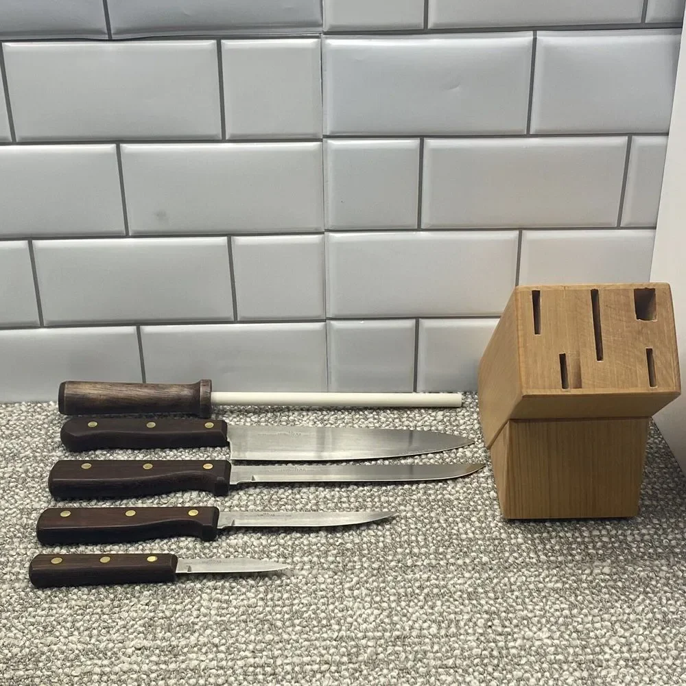 Old Homestead Knife Set 4 Knives Sharpener‎ With Holding Block