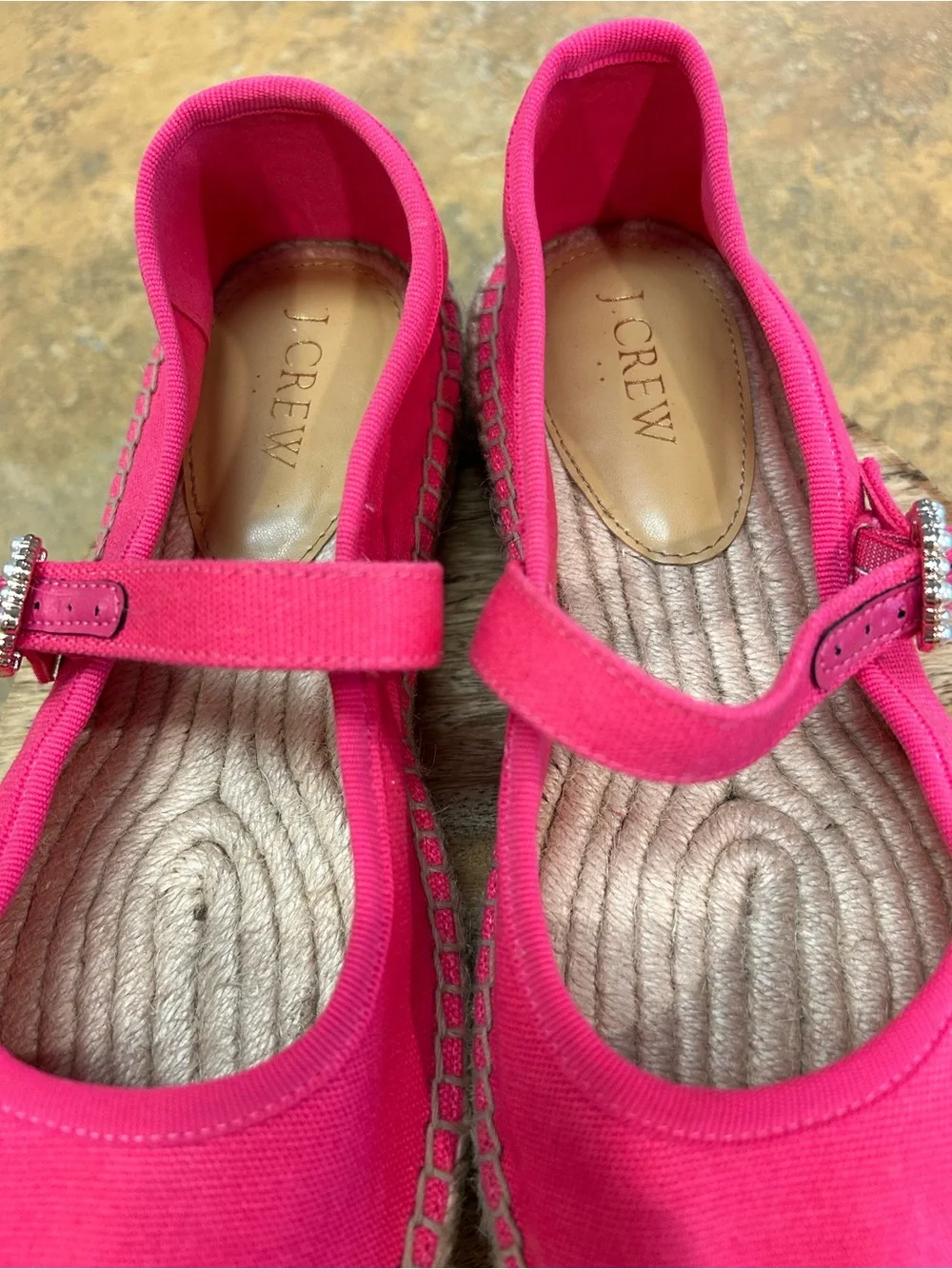 J Crew Bright Pink Canvas Mary Jane Espadrille Flats