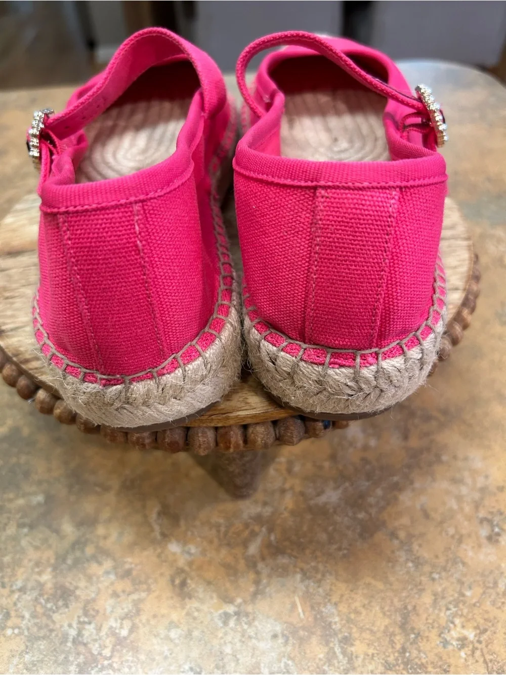 J Crew Bright Pink Canvas Mary Jane Espadrille Flats