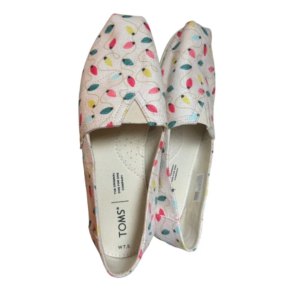 TOMS Women Christmas Lights Alpargata Canvas Slip On Shoes Cream Multi 7.5