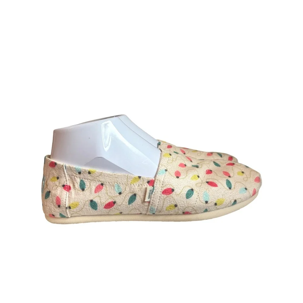 TOMS Women Christmas Lights Alpargata Canvas Slip On Shoes Cream Multi 7.5