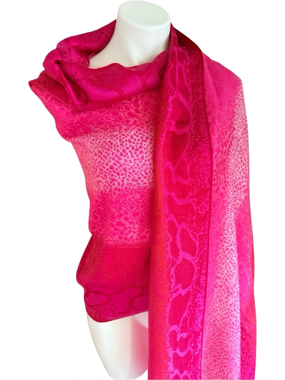 Pashmina Cashmere Silk Wrap Shawl Hot Pink Jacquard Fringe Italy Firenze
