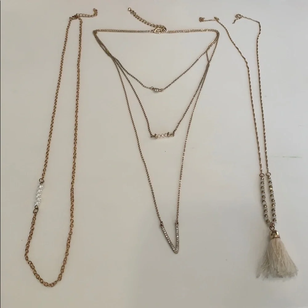 3 long boho necklaces bead pearls crystals tassel