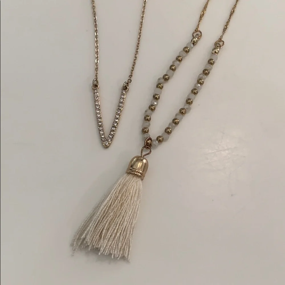 3 long boho necklaces bead pearls crystals tassel