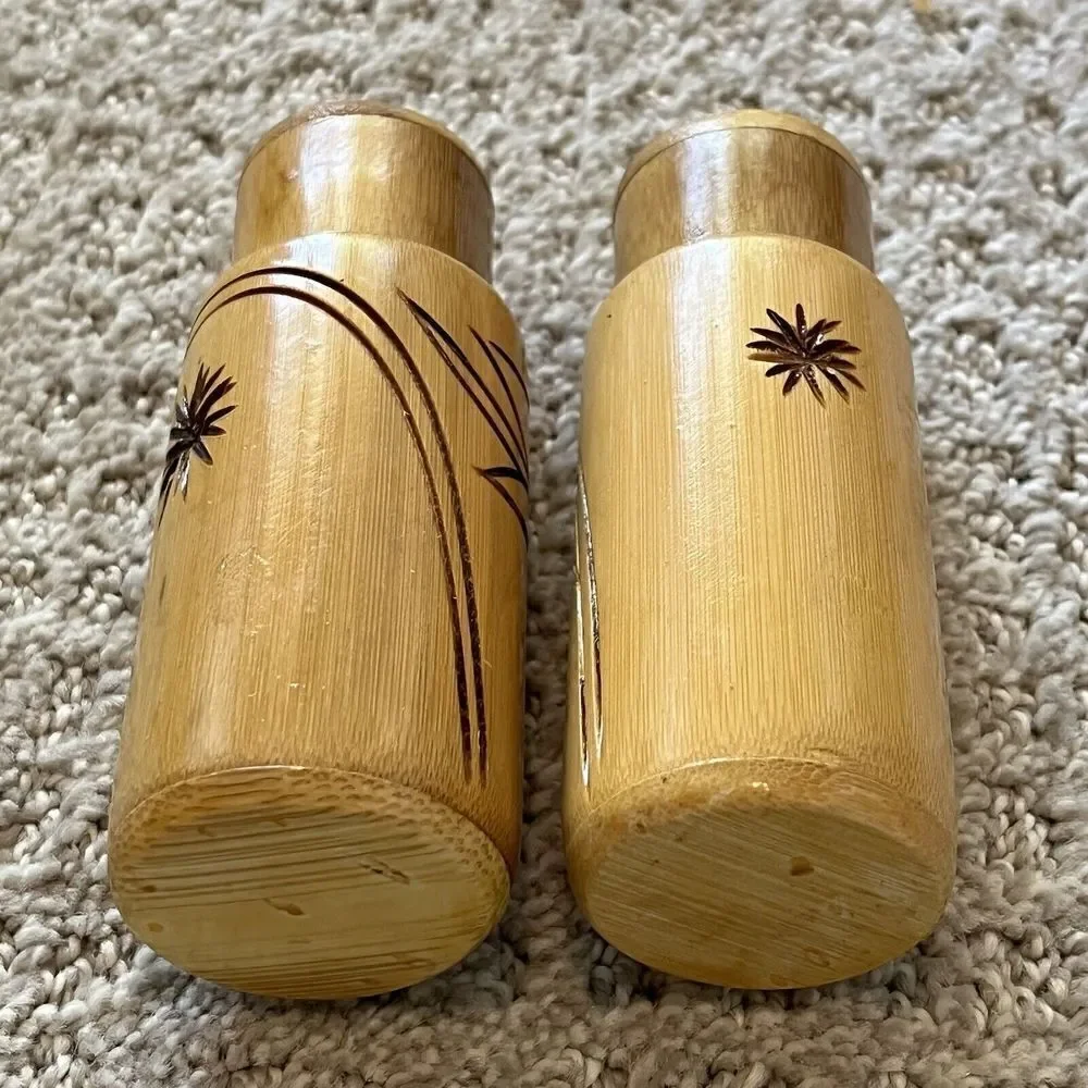 Hibiscus Atomic Wooden Salt & Pepper Shakers Mid Century Teak? Hawaiian