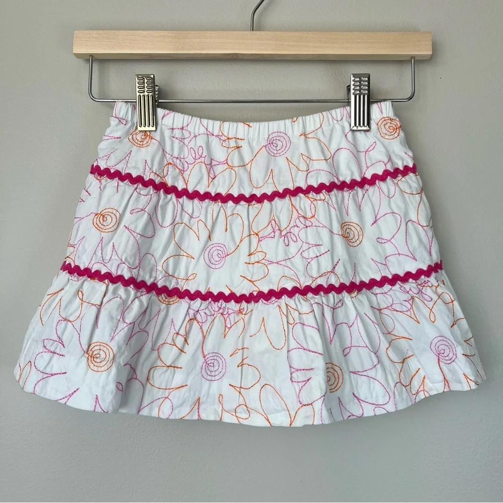 Lilly Pulitzer Kids 4 White Mini Skirt Pink & Orange Floral Embroidery Boho Chic