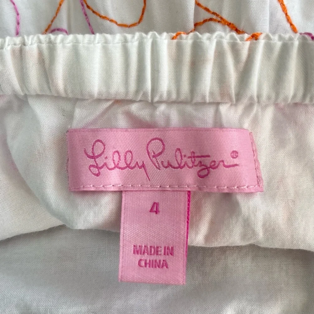 Lilly Pulitzer Kids 4 White Mini Skirt Pink & Orange Floral Embroidery Boho Chic