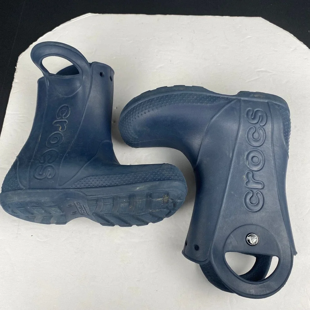 Crocs Kids j2 Handle It Rain Boots Navy Pull On 12803 Youth‎ Waterproof