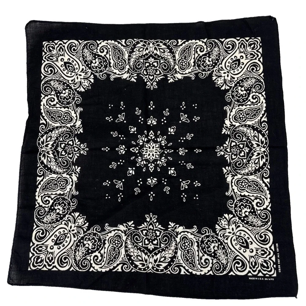 Fast Color Black White Bandana All Cotton Selvedge Edge Vintage RN 14193