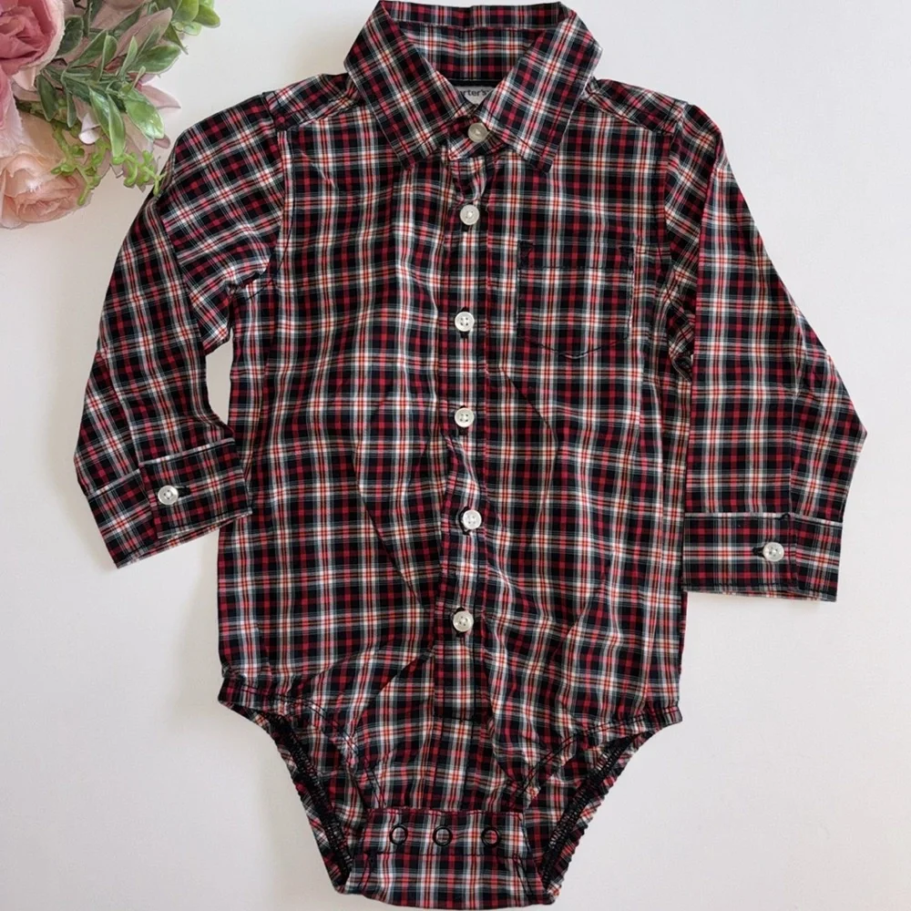 Carters Baby Boys Long Sleeve Bodysuit 12 Month Red Plaid Christmas Bodysuit 12M
