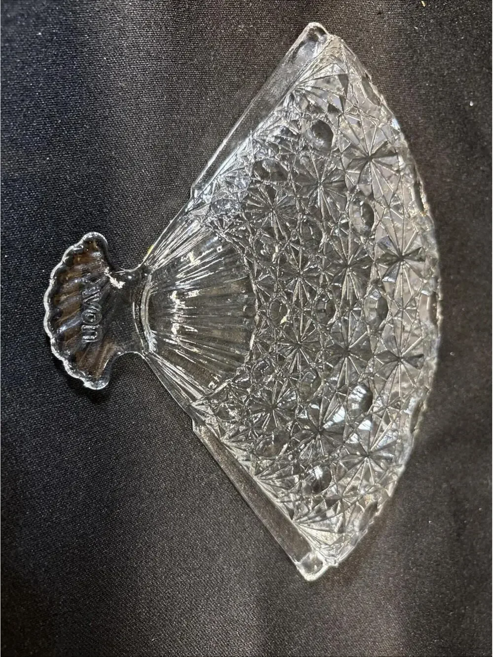 VTG Clear Glass Fan Plate Vanity Tray Trinket Dish Avon Great For Jewelry USA