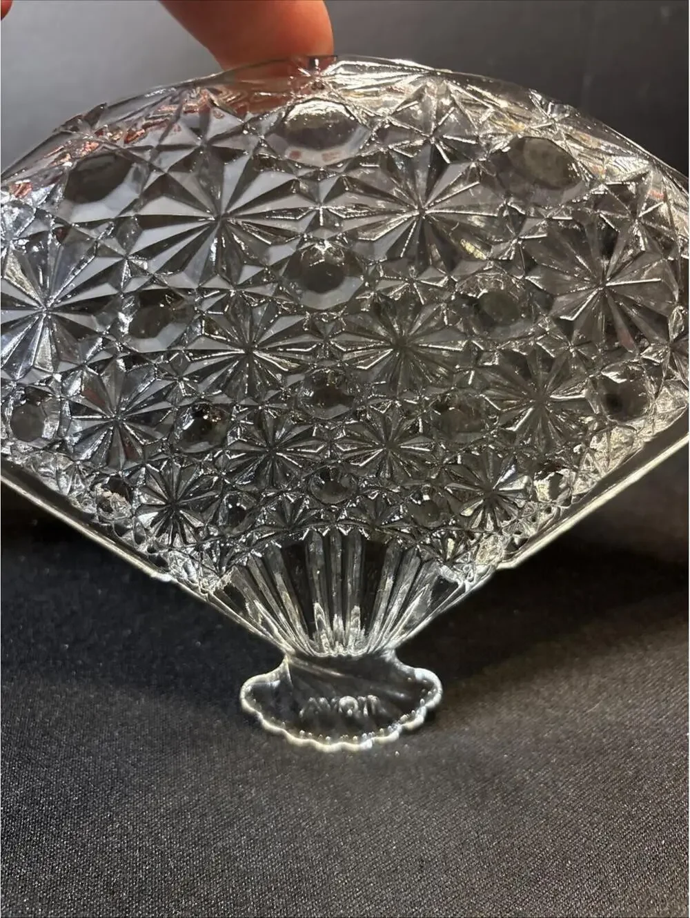VTG Clear Glass Fan Plate Vanity Tray Trinket Dish Avon Great For Jewelry USA