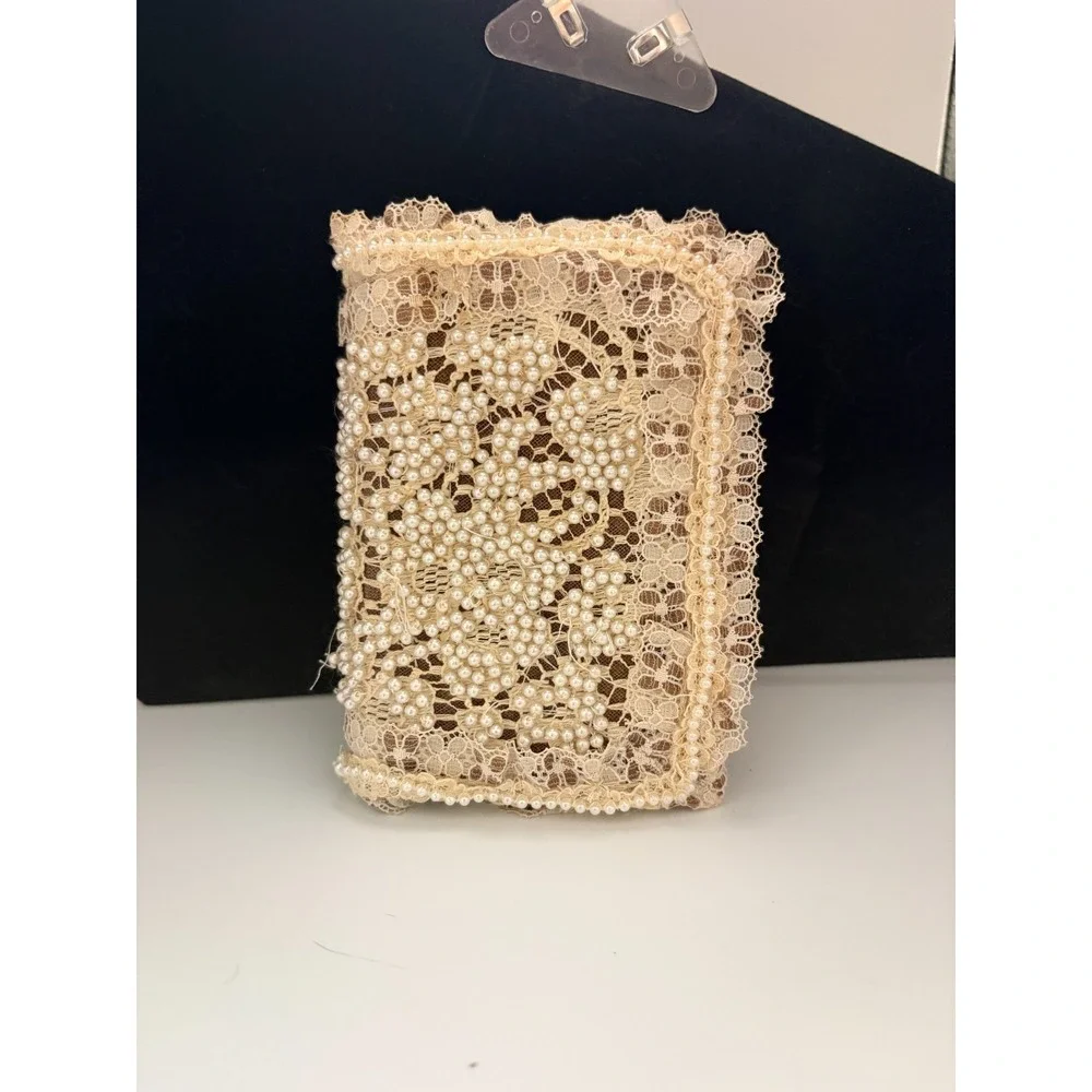 Handmade Pocket Bible Cover Beaded with Lace Trim