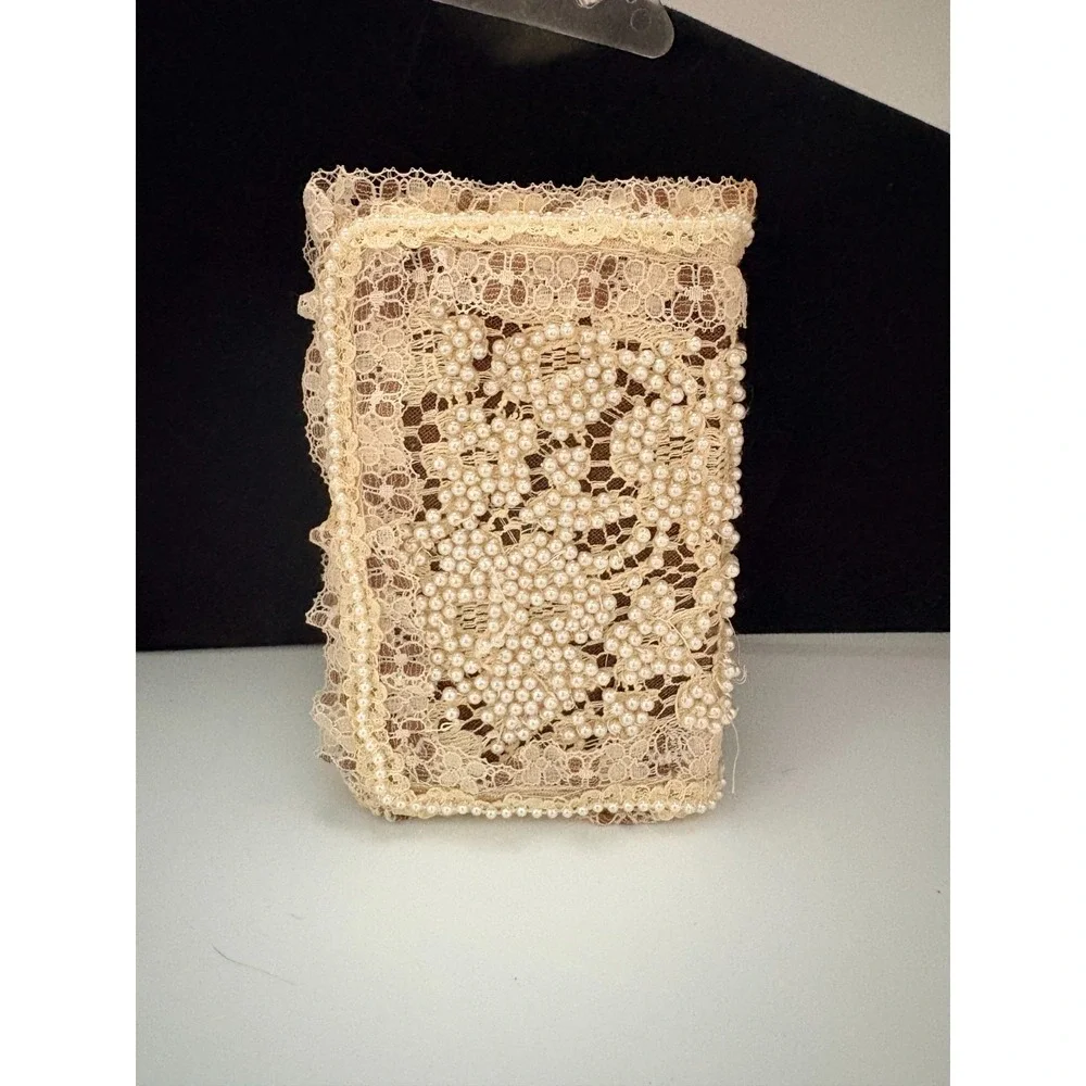 Handmade Pocket Bible Cover Beaded with Lace Trim